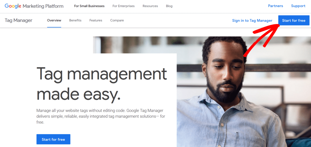 signup for google tag manager wordpress