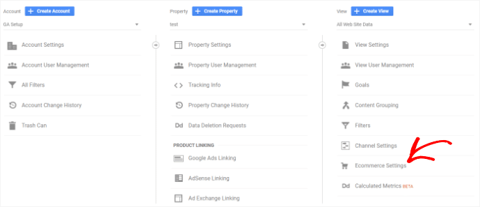 Google Analytics eCommerce Settings