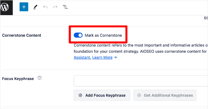 Mark an article as cornerstone content in AIOSEO
