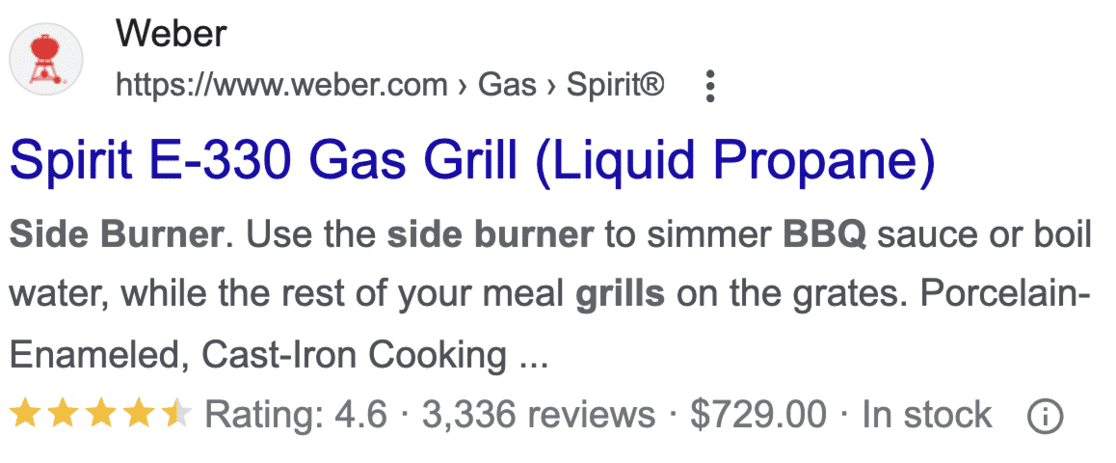 Rich snippet in Google search