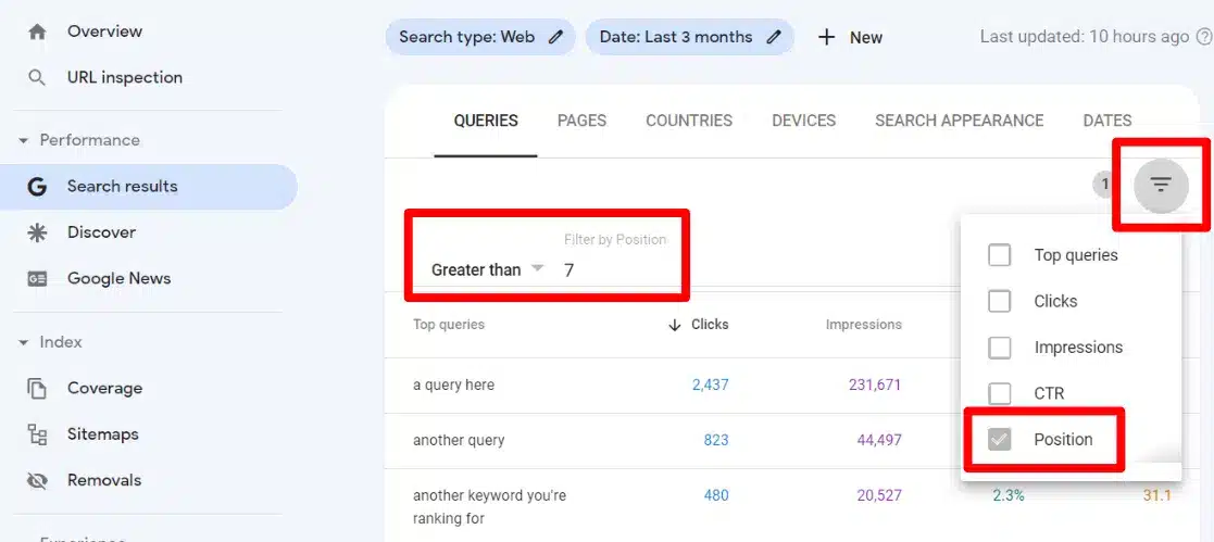 how to use Google Search console for SEO - position greater than 7