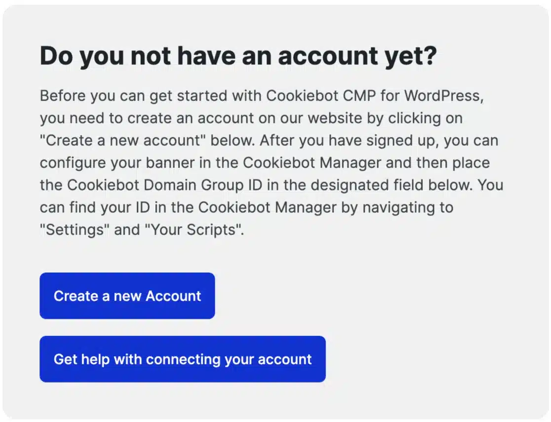 Cookiebot - create an account to create a WordPress cookie banner