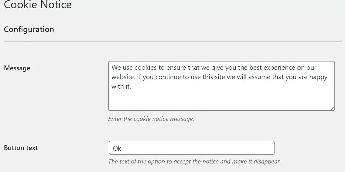 Cookie Notice settings