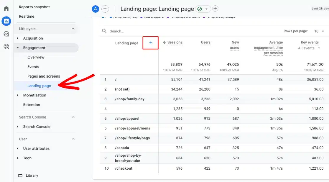 landing page plus dimensions report